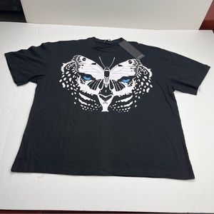 Jonny Cota Women Size Large Black Short Sleeve Shirt Butterfly Leopard Wings NEW